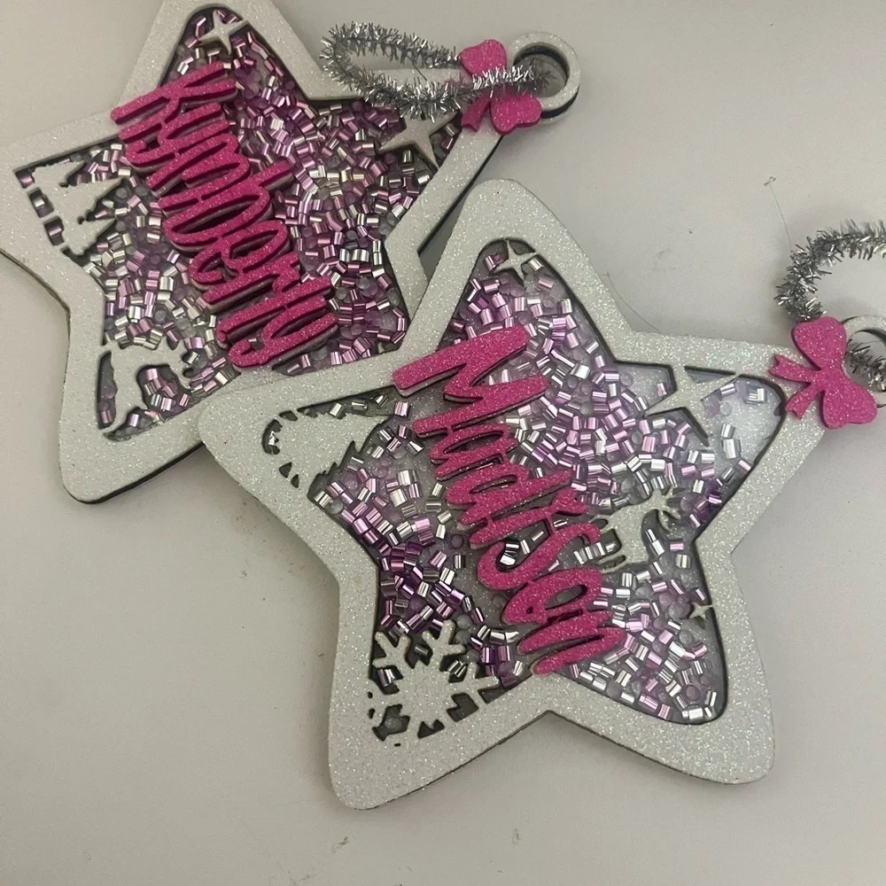 Glittery Star Ornaments with Pink Accents